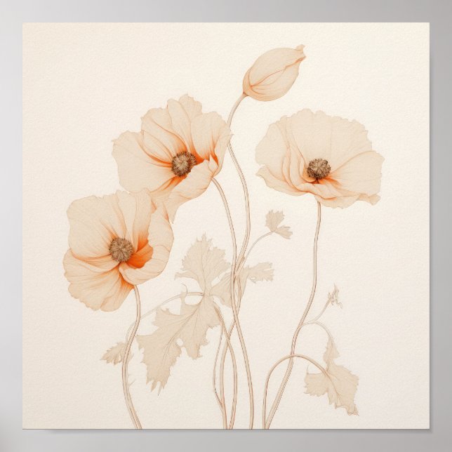 Boho-Mohnblumen Ätherisch Floral Poster (Vorne)