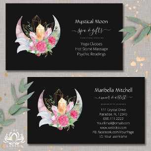 Boho Mond Kristalle Federn Blumen Horizontal Visitenkarte