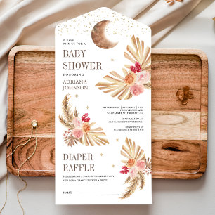 Boho Mondpalme Erdige Florale Pampas-Baby-Party All In One Einladung
