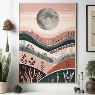Boho Mondscheinszene - Mond Abstrakt Poster