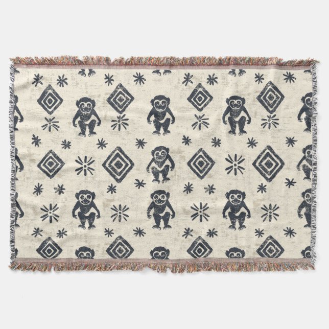 Boho Monkey Jungle Safari Muster (2) Decke (Vorderseite)