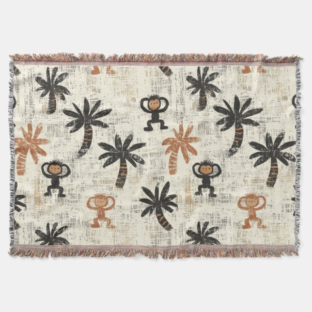 Boho Monkey Jungle Safari Pattern Decke (Vorderseite)
