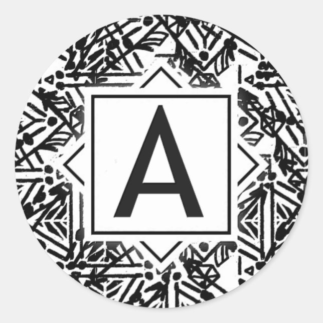 Boho Monogram "A" Runder Aufkleber (Vorderseite)