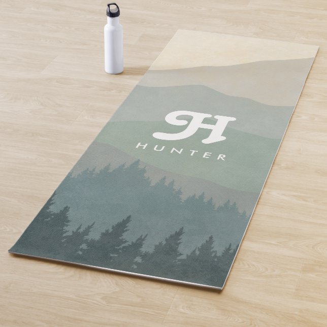 Boho Monogram Mountains & Forest Blue Yogamatte (Beispiel)