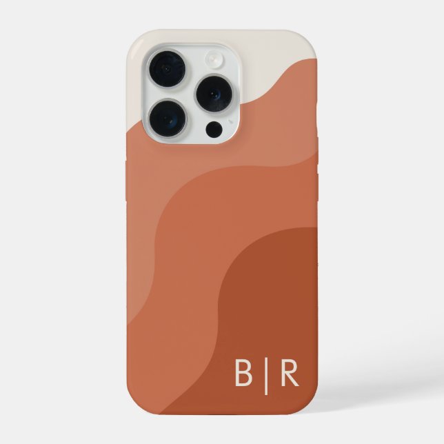 Boho Monogram Terracotta Initial iPhone 15 Pro Hülle (Rückseite)