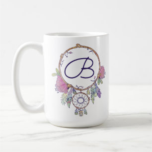 Boho Monogram Watercolor Dreamcatcher Coffee Tasse