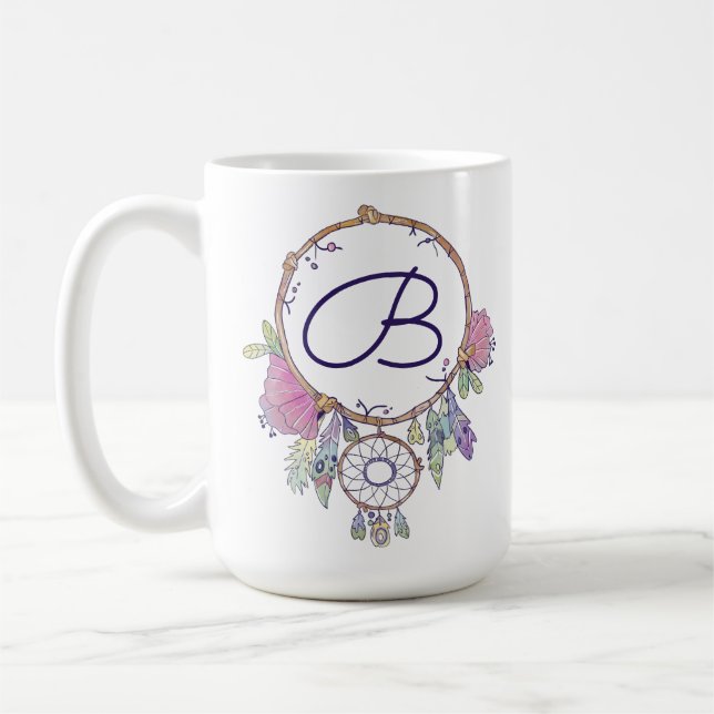 Boho Monogram Watercolor Dreamcatcher Coffee Tasse (Links)