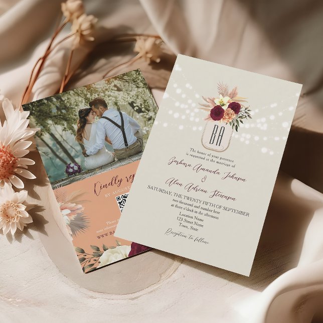 Boho Monogram Wedding QR Code Einladung (Von Creator hochgeladen)
