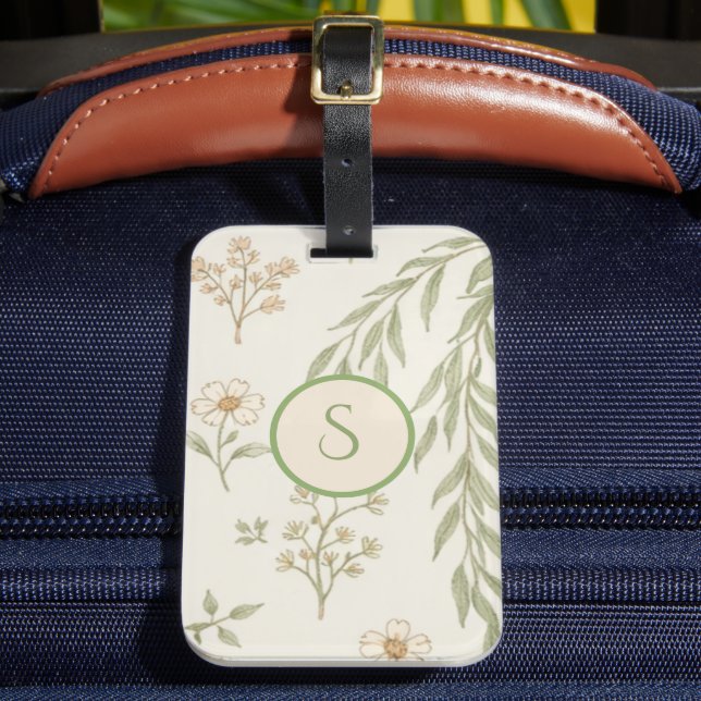 Boho-Monogramm Cottagecore-Geschenk Gepäckanhänger (Vorderseite Insitu 2)