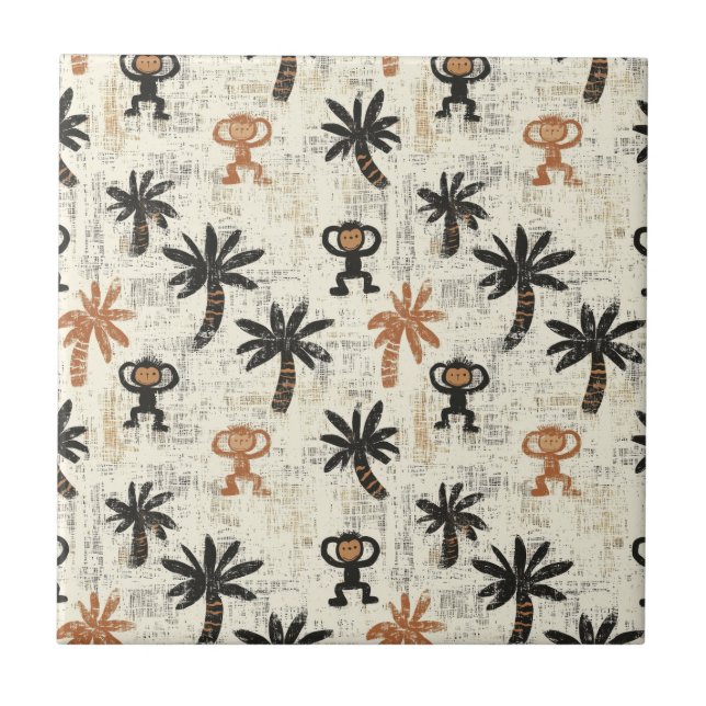 Boho-Monster-Dschungel-Safari-Muster Fliese (Vorderseite)