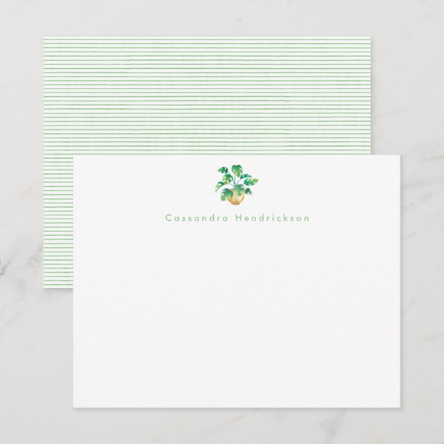 Boho Monstera Pflanze Minimalistisch Green Persona Mitteilungskarte (Vorne/Hinten)