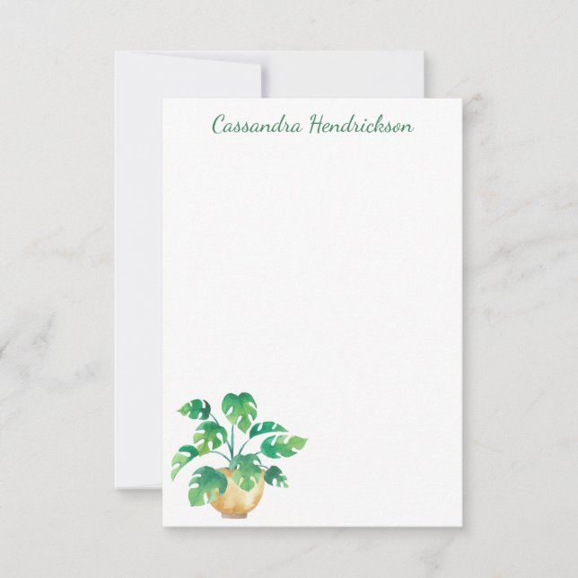 Boho Monstera Pflanze Moderne Minimalistische Pers Mitteilungskarte (Vorderseite)