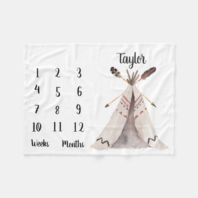 Boho Monthly Baby Milestone Foto Prop Blanket Fleecedecke (Vorderseite (Horizontal))