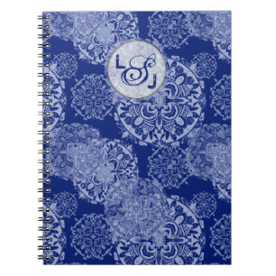 Boho Moody Blues Mandalas Monogrammiert Notizblock