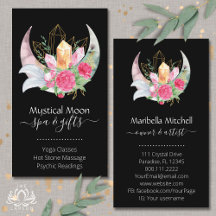 Boho Moon Crystals Feathers Blume Business Card