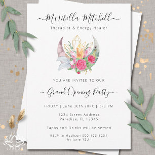 Boho Moon Crystals Feathers Blume Business Event Einladung