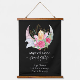 Boho Moon Crystals Feathers Blume Wandteppich Mit Holzrahmen