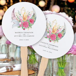 Boho Moon Crystals Feathers Pink Blume Hochzeit Fächer