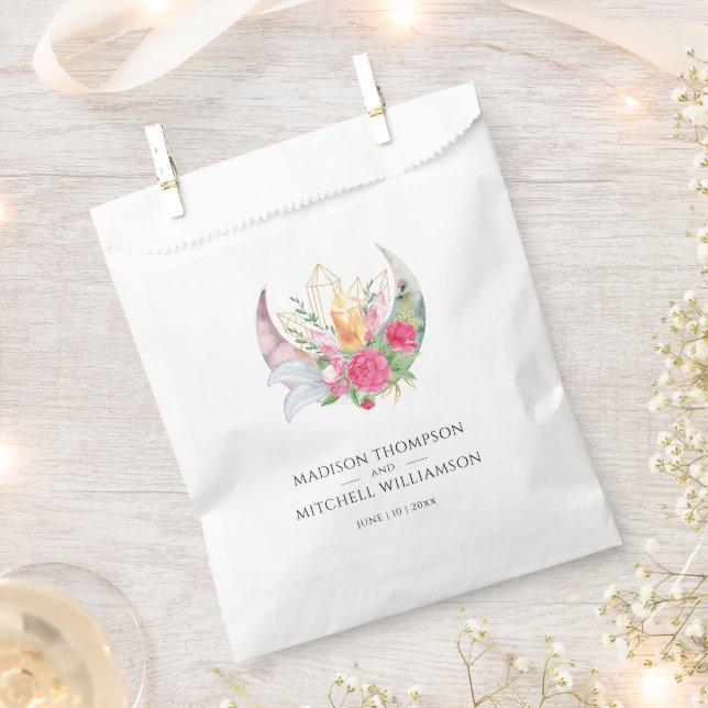 Boho Moon Crystals Feathers Pink Blume Hochzeit Geschenktütchen (Ausgeschnitten)
