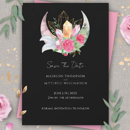 Boho Moon Crystals Feathers Pink Blume Hochzeit Save The Date