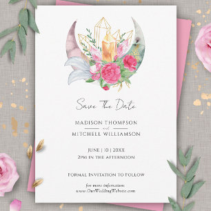 Boho Moon Crystals Feathers Pink Blume Hochzeit Save The Date