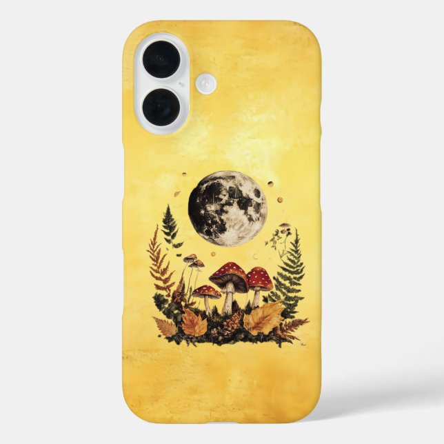 Boho Moon et champignons iPhone 16 coque (Verso)