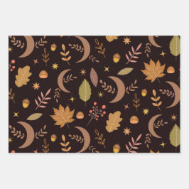 Boho Moon mit Herbstblättermuster Geschenkpapier Set