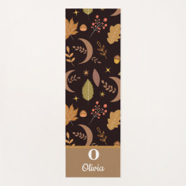 Boho Moon mit Herbstblättern mit Monogramm Yogamatte