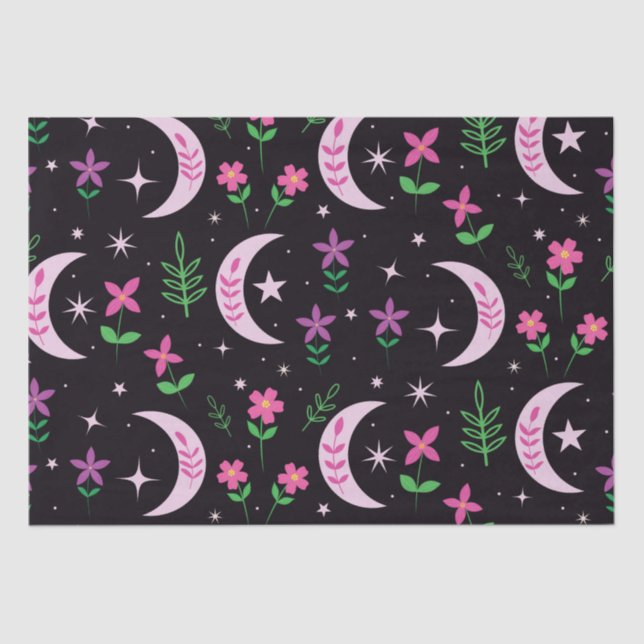 Boho Moon mit rosa Blume und Blätter Seidenpapier (Vorderseite)