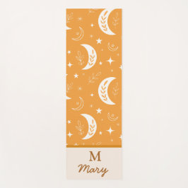 Boho Moon Muster auf Orange Mit Monogramm Yogamatte