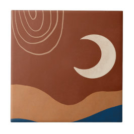 Boho Moon Rainbow Landscape Rust Tan Blue Brown Fliese