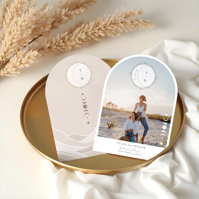 Boho Moon Star Save the Date Arch Foto Wedding Einladung (Boho Celestial Moon Star Save The Date Arch Photo Invitation)