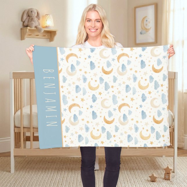 Boho Moon Stars Cloud Kids Monogram Fleecedecke (Boho Moon Stars Cloud Kids Monogram Fleece Blanket)