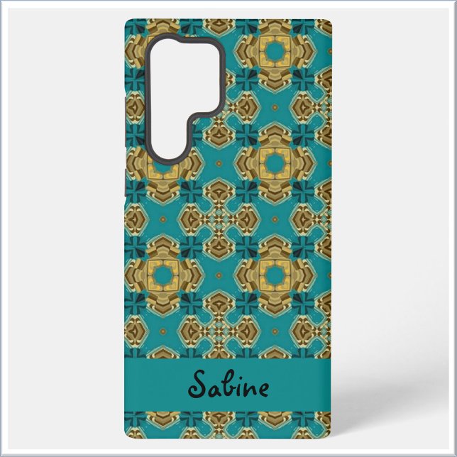 Boho Moroccan Tile Blue and Gold Samsung Galaxy Hülle (Von Creator hochgeladen)