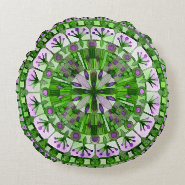 Boho Mosaic Tile Green Grass - Rundes Kissen (Vorderseite)