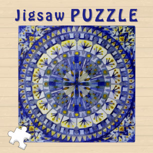 Boho Mosaic Tile Navy Blue Water -