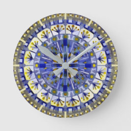Boho Mosaic Tile Navy Blue Water - Runde Wanduhr