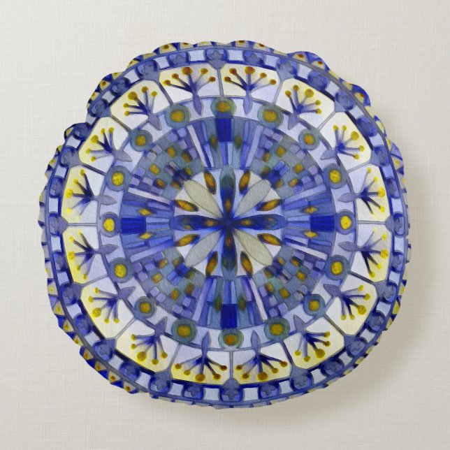 Boho Mosaic Tile Navy Blue Water - Rundes Kissen (Vorderseite)