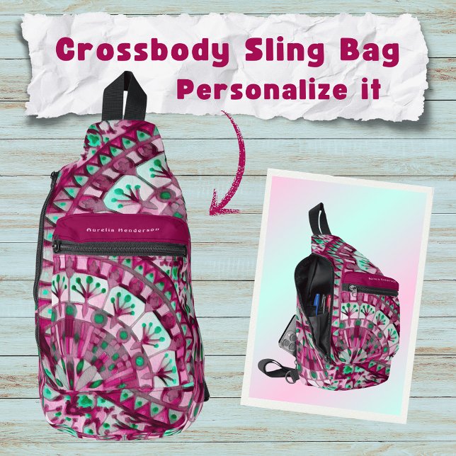 Boho Mosaic Tile Pink Berry - Crossbody Bag (Von Creator hochgeladen)