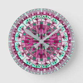 Boho Mosaic Tile Pink Berry - Runde Wanduhr