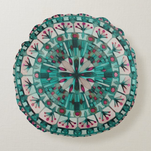 Boho Mosaik Aquamariner Ozean - Rundes Kissen (Vorderseite)