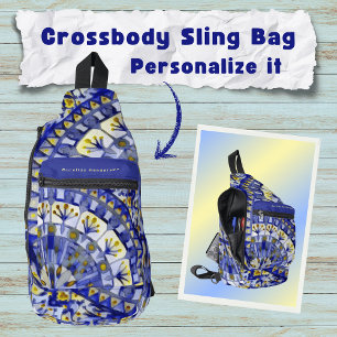 Boho-Mosaik-Mandala-Fliese Navyblau Wasser - Crossbody Bag