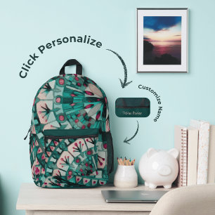 Boho Mosaik Tile Aquamarin Ocean - gedruckter Back Bedruckter Rucksack