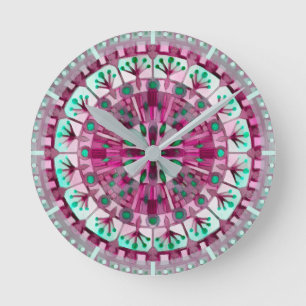 Boho-Mosaikfliese Pink Berry - Runde Wanduhr