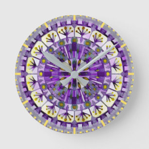 Boho-Mosaikfliese Violette Flamme -  Runde Wanduhr