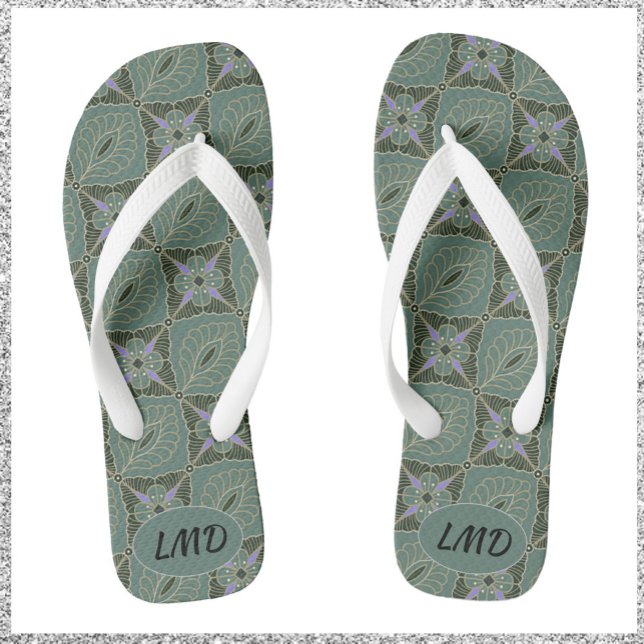 Boho Moss Green Batik Print Flip Flops (Von Creator hochgeladen)
