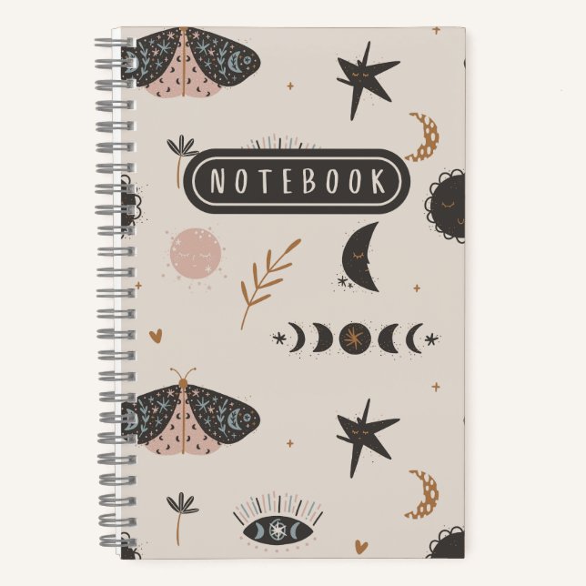 Boho Moth und Celestial Notizbuch (Vorderseite)