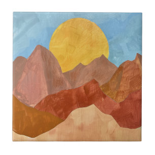 Boho Mountain Sunset - Warme Erde Tone Landschaft Fliese