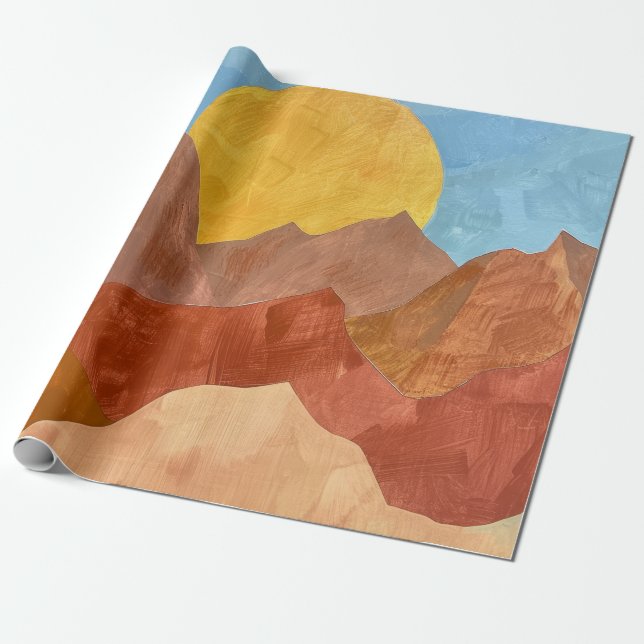 Boho Mountain Sunset - Warme Erde Tone Landschaft Geschenkpapier (Ungerollt)