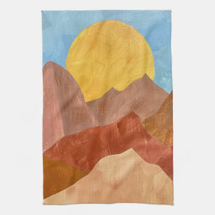 Boho Mountain Sunset - Warme Erde Tone Landschaft Geschirrtuch